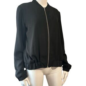 Dalia Black Bomber Jacket with Ribbed Collar and Elasticized Cuffs